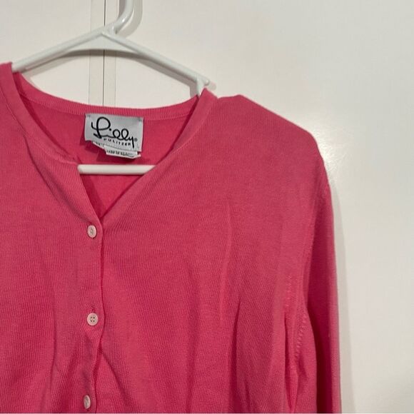 Lilly Pulitzer Pink Button Up Cotton V-Neck Sweater - Picture 3 of 4